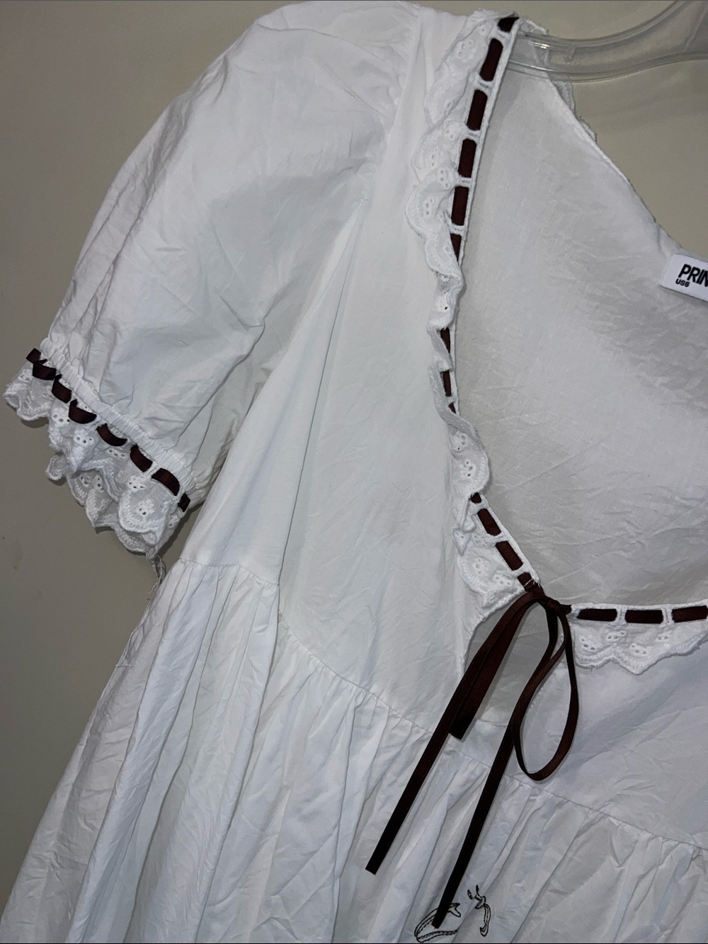 Princess Polly White Babydoll Dress with Brown Ribbon - Picture 3 of 6